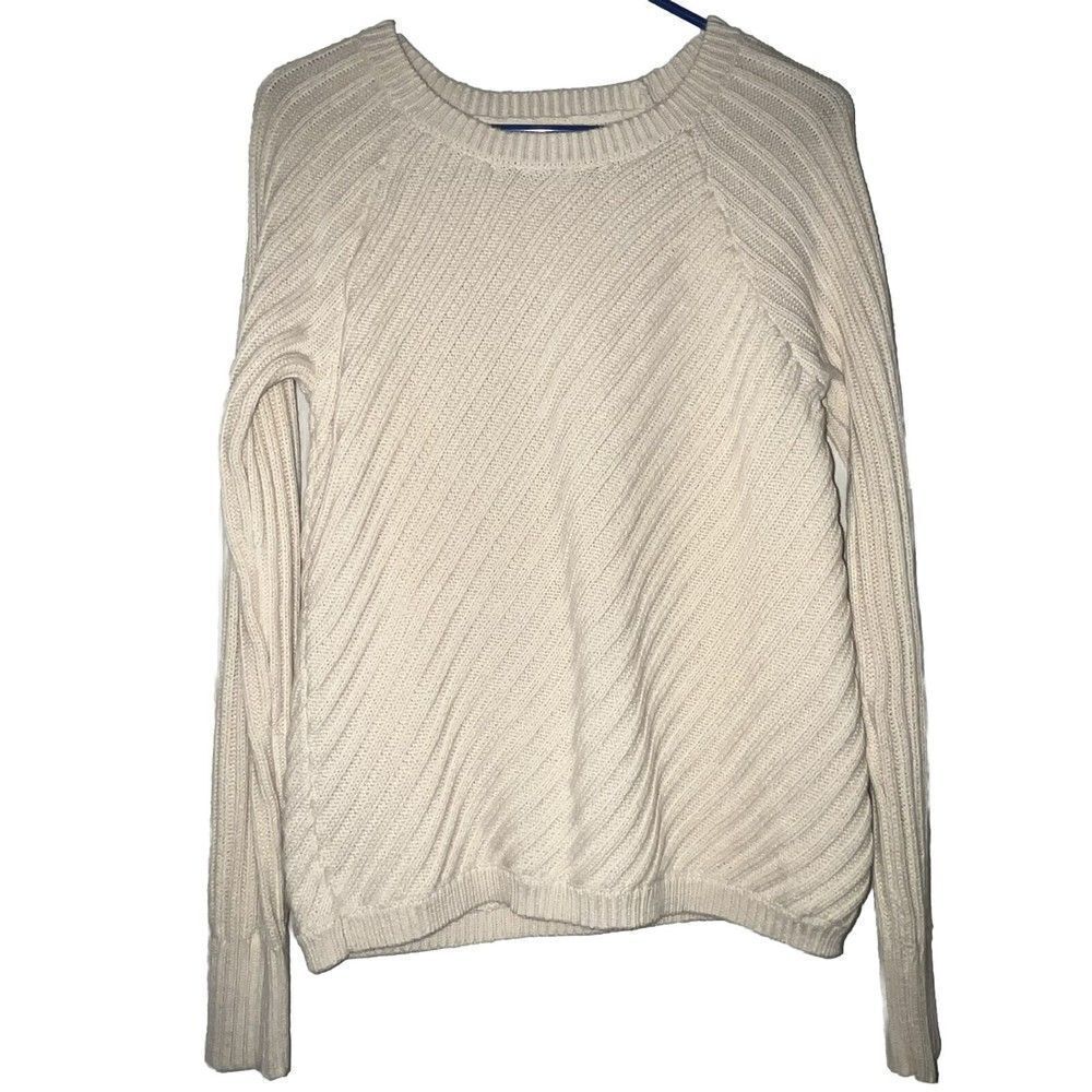 Old Navy Knit Sweater Women’s Sz Medium Ivory Cream Ribbed Knit Cotton Crew Neck